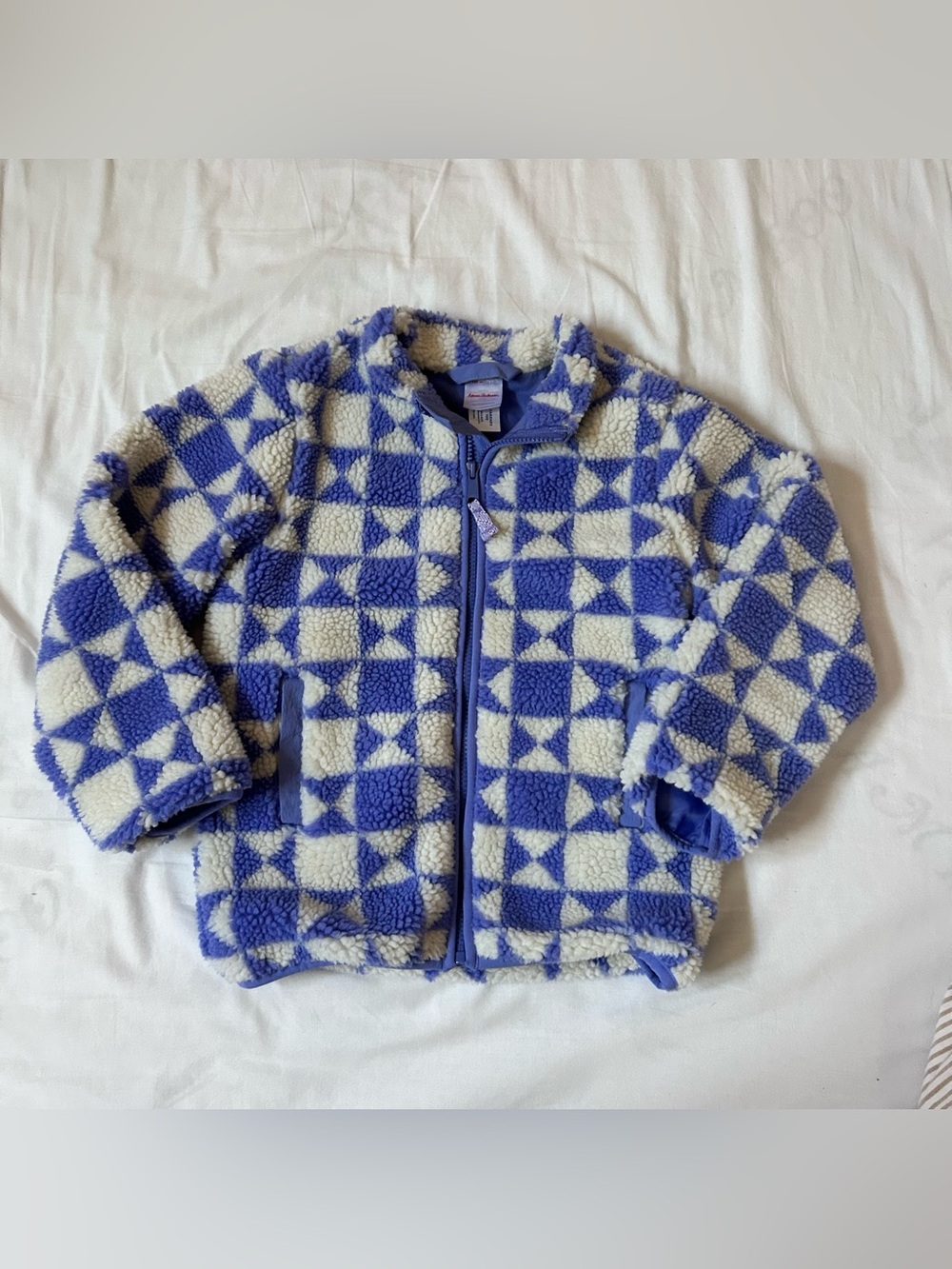 Hanna andersson quilt print purple fleece Sherpa jacket size 6